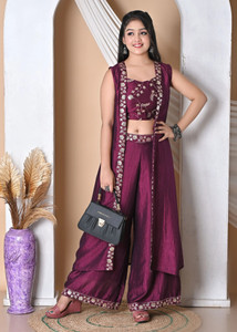 JANAM ENTERPRISE Girls Festive & Party Ethnic Jacket, Blouse and Palazzo Set