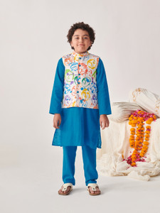 Pspeaches Boys Festive & Party Kurta, Waistcoat and Pyjama Set