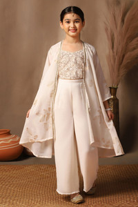 Fashion Dream Girls Festive & Party Ethnic Jacket, Blouse and Palazzo Set