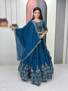 Closin Girls Lehenga Choli Ethnic Wear Embroidered Lehenga, Choli and Dupatta Set