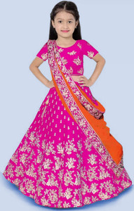 UnicX Girls Lehenga Choli Ethnic Wear Embroidered Lehenga, Choli and Dupatta Set