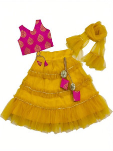 satyamfab Indi Girls Lehenga Choli Party Wear Printed Lehenga, Choli and Dupatta Set