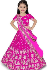 KEVIJA Indi Girls Lehenga Choli Ethnic Wear Embroidered Lehenga, Choli and Dupatta Set