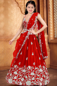 F Plus fashion Girls Lehenga Choli Ethnic Wear Embroidered Lehenga, Choli and Dupatta Set
