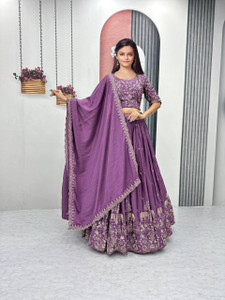 Closin Girls Lehenga Choli Ethnic Wear Embroidered Lehenga, Choli and Dupatta Set