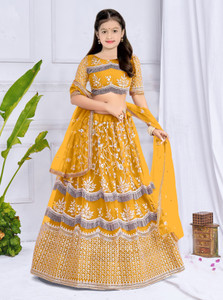 Clothes Shop Girls Lehenga Choli Ethnic Wear Embroidered Lehenga, Choli and Dupatta Set