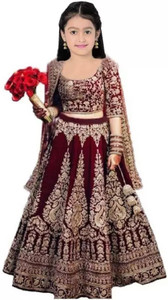 Indian Tulip Girls Lehenga Choli Ethnic Wear Embroidered Lehenga, Choli and Dupatta Set