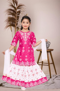 ZOMZOM FASHION Baby Girls Lehenga Choli Party Wear Printed Lehenga, Choli and Dupatta Set