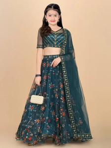 केशवी क्रिएशन लड़कियों के लिए लेहेंगे चोली एथनिक वियर एम्ब्रॉइडर्ड लेहंगा, चोली और दुपट्टा सेट