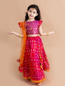 Pspeaches Girls Lehenga Choli Party Wear Printed Lehenga, Choli and Dupatta Set