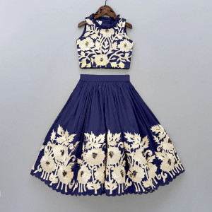 E Ethnic Store Indi Girls Lehenga Choli Ethnic Wear Embroidered Lehenga & Crop Top