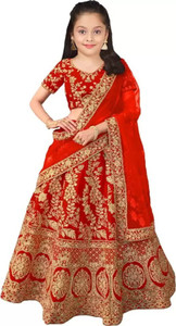 The Fashion Prime Girls Lehenga Choli Ethnic Wear Embroidered Lehenga, Choli and Dupatta Set