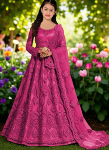 VIRTH Indi Baby Girls Lehenga Choli Party Wear Embroidered, Embellished Lehenga, Choli and Dupatta Set