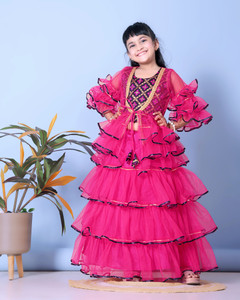 satyamfab Indi Baby Girls Lehenga Choli Ethnic Wear Self Design Lehenga & Crop Top