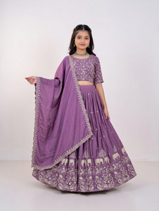 Closin Girls Lehenga Choli Ethnic Wear Embroidered Lehenga, Choli and Dupatta Set