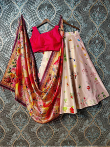 kaizen International Girls Lehenga Choli Ethnic Wear Printed Lehenga, Choli and Dupatta Set