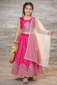 Dhanasvi Indi Girls Lehenga Choli Ethnic Wear Embellished Lehenga, Choli and Dupatta Set