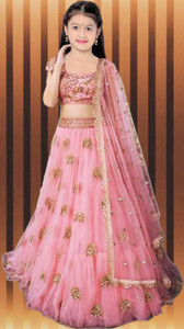 FULPARI Girls Lehenga Choli Ethnic Wear Embroidered Lehenga, Choli and Dupatta Set