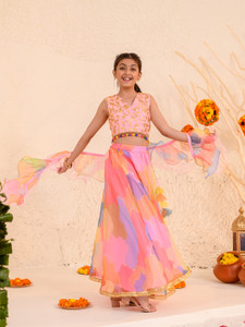 Pspeaches Indi Girls Lehenga Choli Ethnic Wear Floral Print Lehenga Choli