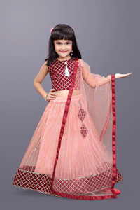 satyamfab Girls Lehenga Choli Ethnic Wear Checkered Lehenga, Choli and Dupatta Set