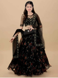 F Plus fashion Girls Lehenga Choli Party Wear Self Design Lehenga, Choli and Dupatta Set