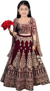 Wemation Girls Lehenga Choli Ethnic Wear Embroidered Lehenga, Choli and Dupatta Set