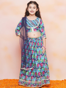 AJ Dezines Indi Girls Lehenga Choli Ethnic Wear Printed Ghagra, Choli, Dupatta Set