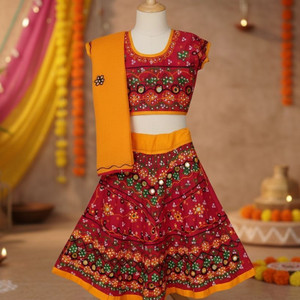 ANNA Girls Lehenga Choli Ethnic Wear Embroidered Lehenga, Choli and Dupatta Set