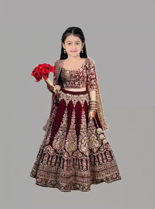 Wemation Girls Lehenga Choli Ethnic Wear Embroidered Lehenga, Choli and Dupatta Set