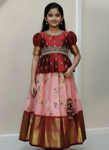 Wommaniya Impex Girls Lehenga Choli Ethnic Wear, Fusion Wear Floral Print, Embellished Lehenga Choli