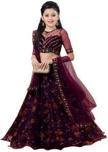 PILUDI Girls Lehenga Choli Ethnic Wear Embroidered, Printed Lehenga, Choli and Dupatta Set