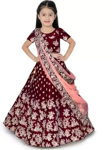The Fashion Prime Girls Lehenga Choli Ethnic Wear Embroidered Lehenga, Choli and Dupatta Set