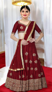 WTWC FAB Girls Lehenga Choli Ethnic Wear Embroidered Lehenga, Choli and Dupatta Set