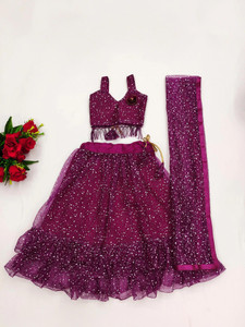 Atierking Indi Girls Lehenga Choli Fusion Wear Printed Lehenga, Choli and Dupatta Set