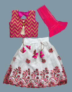 SAINUR CREATIOPN Indi Girls Lehenga Choli Ethnic Wear Embroidered Ghagra, Choli, Dupatta Set