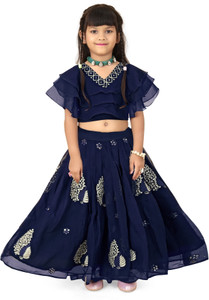 Nirmaan Indi Girls Lehenga Choli Ethnic Wear Embroidered Lehenga & Crop Top