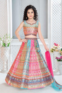 NTURVA Indi Girls Lehenga Choli Party Wear Printed Ghagra, Choli, Dupatta Set
