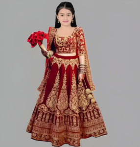 विमेशन लड़कियों के लिए लेहेंगे चोली एथनिक वियर एम्ब्रॉइडर्ड लेहंगा, चोली और दुपट्टा सेट