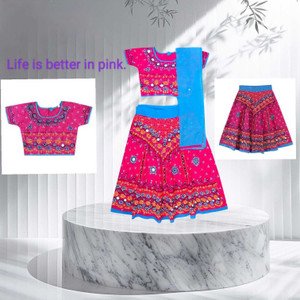 ANNA Baby Girls Lehenga Choli Ethnic Wear Embroidered Lehenga, Choli and Dupatta Set