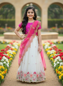 DPlus cteation Girls Lehenga Choli Ethnic Wear Embroidered Lehenga, Choli and Dupatta Set