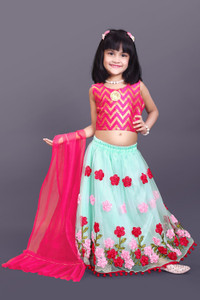 satyamfab Baby Girls Lehenga Choli Western Wear Embroidered Lehenga, Choli and Dupatta Set