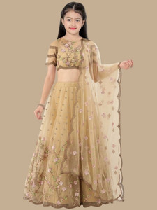 PILUDI लड़कियों के लिए लेहेंगे चोली एथनिक वियर एम्ब्रॉइडर्ड लेहंगा, चोली और दुपट्टा सेट