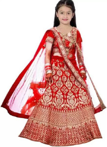 The Fashion Prime Girls Lehenga Choli Ethnic Wear Embroidered Lehenga, Choli and Dupatta Set