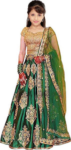 priyans fashion Indi Girls Lehenga Choli Ethnic Wear Embroidered, Floral Print Ghagra, Choli, Dupatta Set