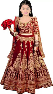 Wemation Girls Lehenga Choli Ethnic Wear Embroidered Lehenga, Choli and Dupatta Set