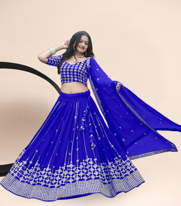 Women Wed Embroidered Semi Stitched Lehenga Choli