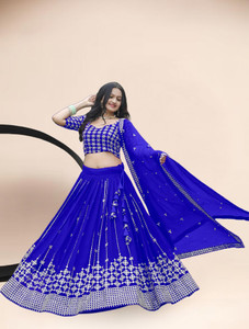 Women Wed Embroidered Semi Stitched Lehenga Choli