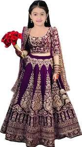 The Fashion Prime Girls Lehenga Choli Ethnic Wear Embroidered Lehenga, Choli and Dupatta Set