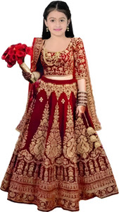 The Fashion Prime Girls Lehenga Choli Ethnic Wear Embroidered Lehenga, Choli and Dupatta Set