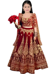 The Fashion Prime Girls Lehenga Choli Ethnic Wear Embroidered Lehenga, Choli and Dupatta Set